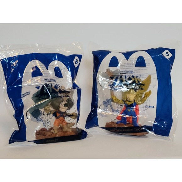 Marvel Studios Thor Love And Thunder McDonalds Toys. Golden Thor & Rocket. - Picture 1 of 6